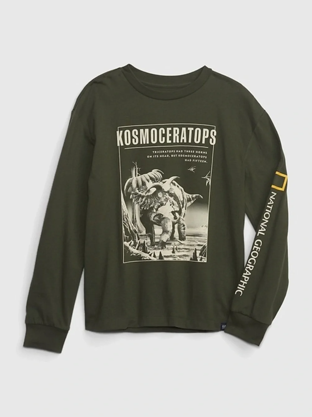 Gap Kids National Geographic Kids Olive Green Dinosaur Graphic Long Sleeve Tee